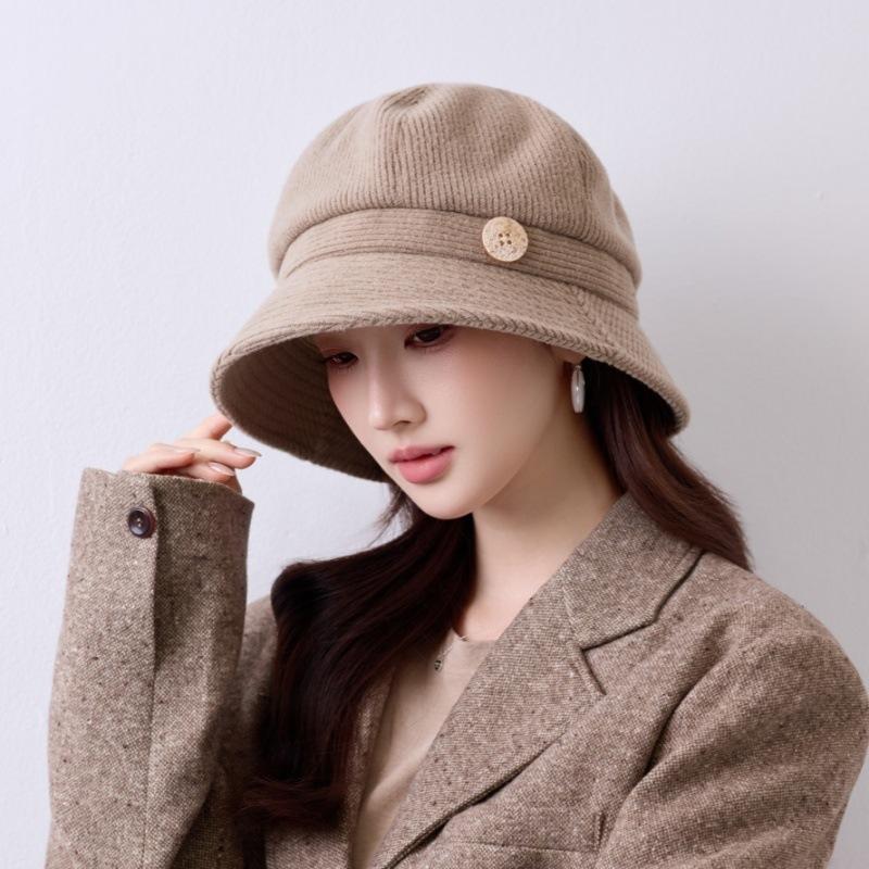 Spot fashion versatile autumn and winter retro corduroy bucket hat thickened warm face small button basin hat