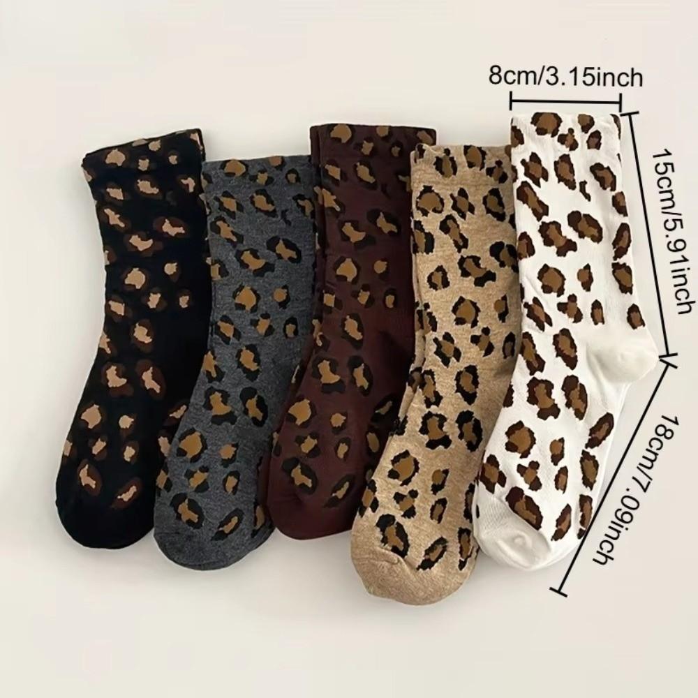 1pair Sweat Absorbing Mid Tube Socks Polyester-cotton Ankle Socks Leopard Print Socks Casual Wear