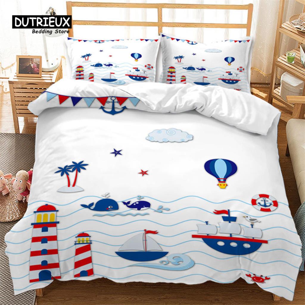 Dziecięca Kreskówkowa Poszwa na Kołdrę Mikrofibra Morze Podwodny Świat Poszwa na Kołdrę Pełna Dla Chłopców Dziewczynek Motyw Morski Zestaw Pościeli