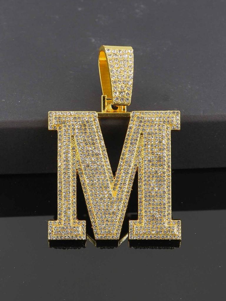Hip Hop Full Diamond English Letter M Alloy Pendant Fashion Men's Trendy Accessories Hip Hop Accessories