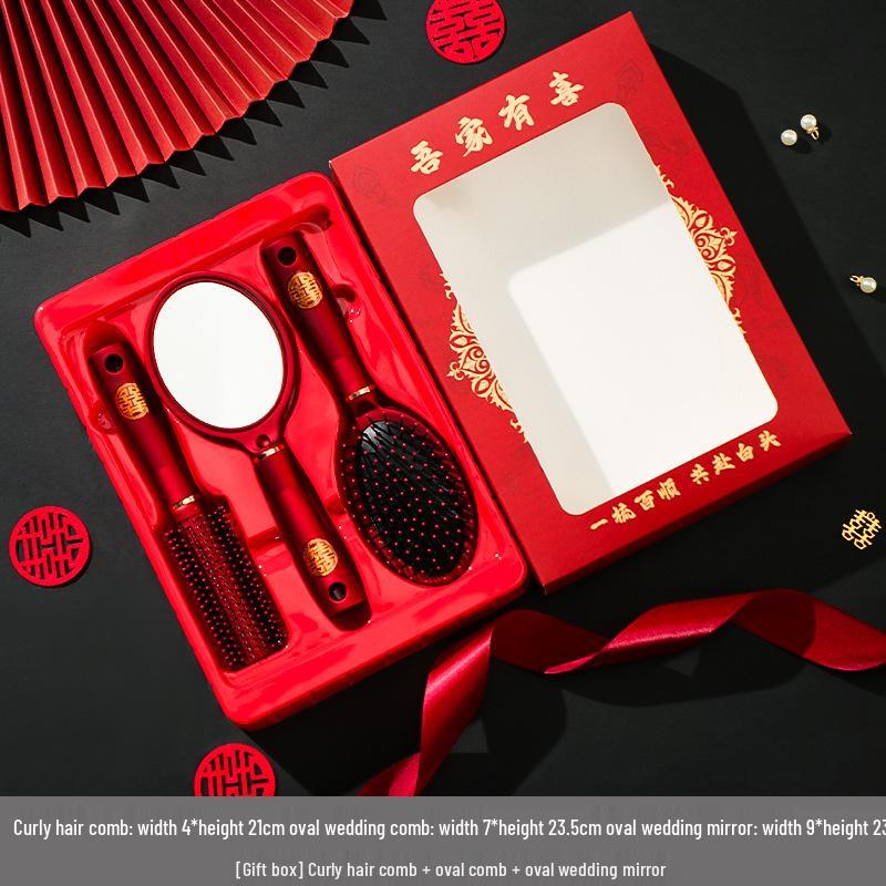 High-End Red Wedding Cushion Comb Set for Women – Complete Dowry Joy Comb Pair