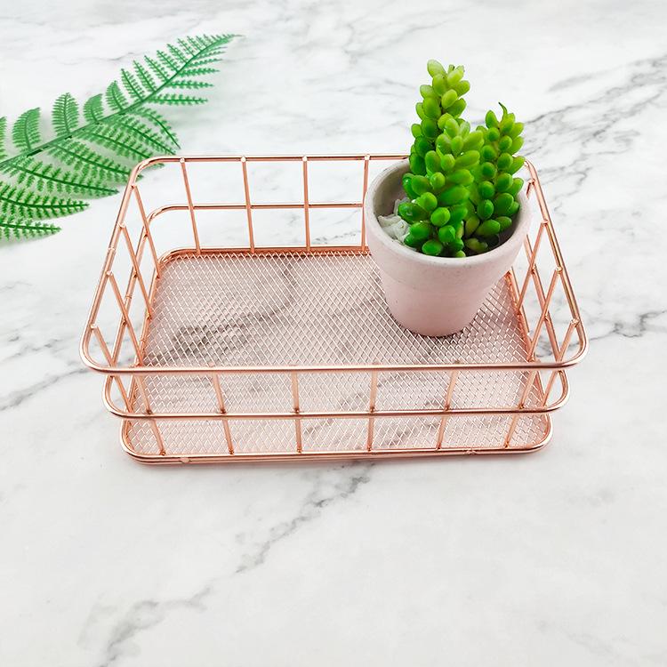 Nordic Iron Art Rose Gold Mesh Storage Basket - Desktop Organizer