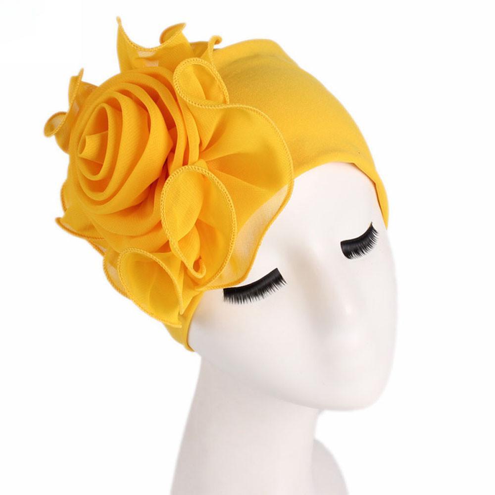 Women Ladies Retro Big Flowers Hat Turban Brim Hats Pile Cap