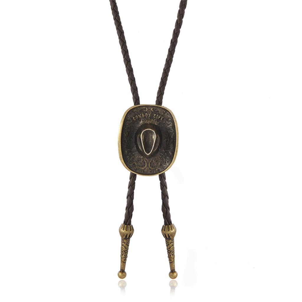 Vintage Cowboyhut Bolo Krawatte Halskette mit Weizenstern-Anhänger PU-Lederkordel Mode Krawatte für Männer und Frauen
