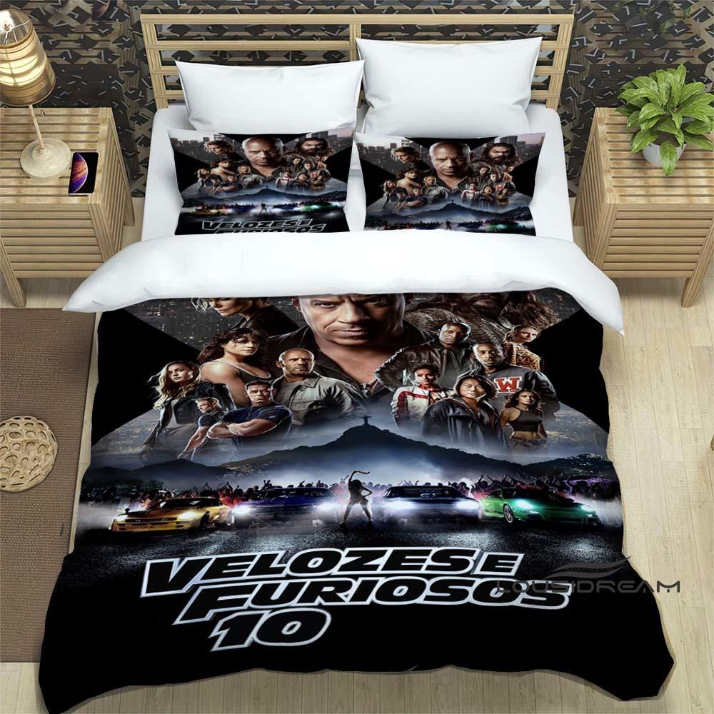 This Printed Bedding Set—featuring Duvet Covers and Pillowcases—is Inspired by the *Fast & Furious* Racing Action Film Franchise