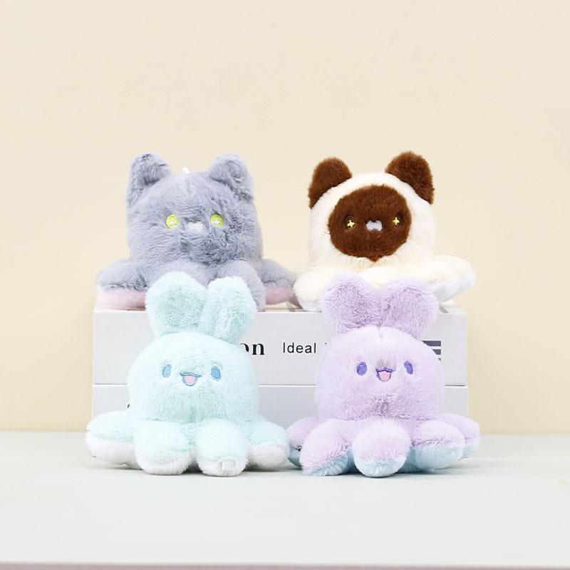 And Pink Cute White Plush Octopus Rabbit Keychain Adorable Stuffed Animal Accessory