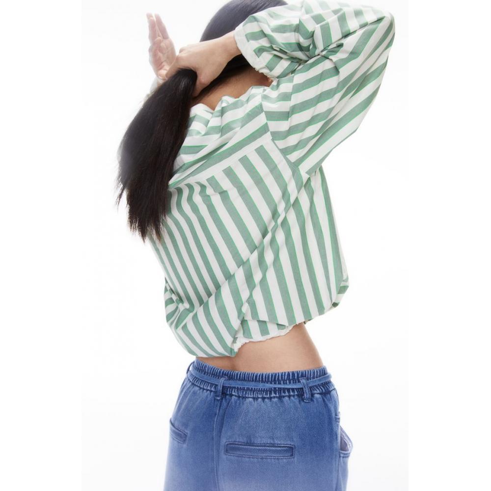 H M Drawstring Detail Top Green Stripe