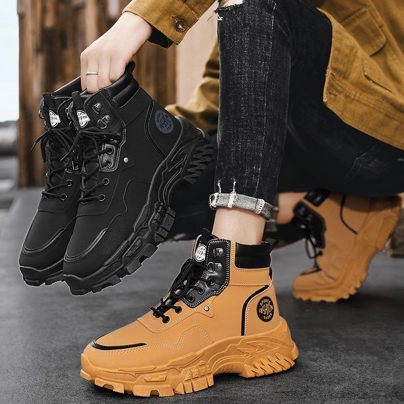 Men's Shoes Autumn Non-slip Yellow Outdoor Work High-top Tooling Shoes New Men's Sports Martin Boots Black Leather Boots