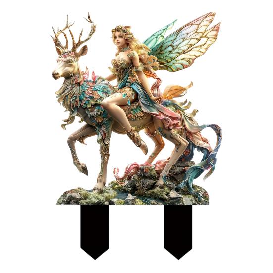 Fairy Tale Garden Stake 2D Flat Acrylic Decorative Stake Weatherproof Goddess Fairy Decoration with Stake for Home Patio Outdoor Decoration