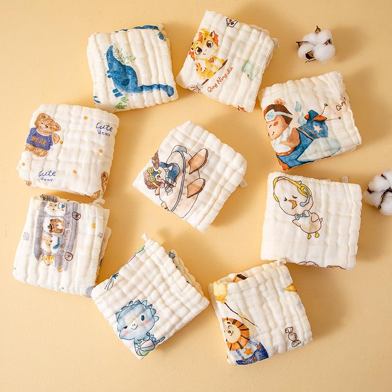 Cartoon Print Baby Bibs & Gauze Towels Set – Pure Cotton for Newborns