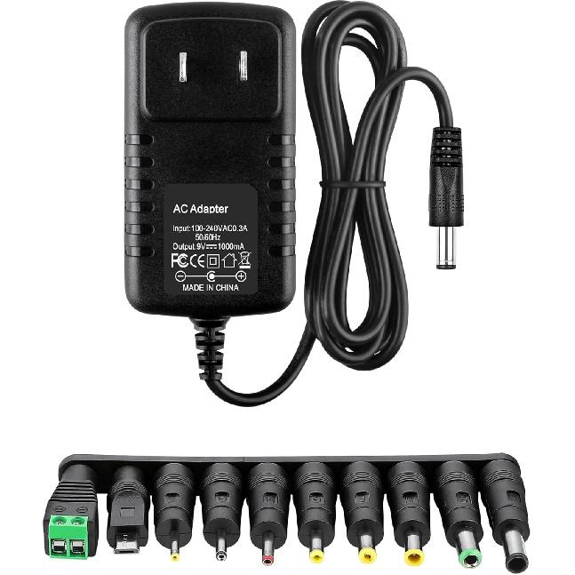 Power Supply AC Adapter DC 9V 1A Power Cord Universal Power Adapter 9V Charger with 10 Interchangeable Jacks Compatible with 1000mA 900mA 800mA 600mA