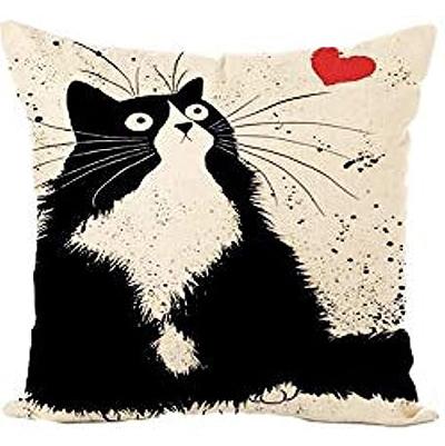 Cute Cat Linen Pillow Cover, Decorative Pillowcase For Home Living Room Sofa Decoration