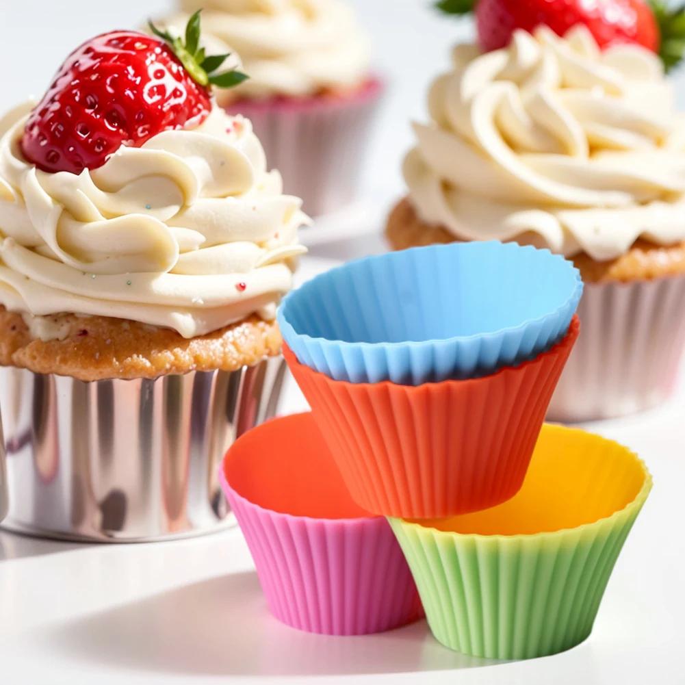 6-48Pc Silicone Cake Mold Round Muffin Mold Kitchen Cooking DIY Cake Bakeware Microwave Baking Mold Cupcake Cake Decorating Tool