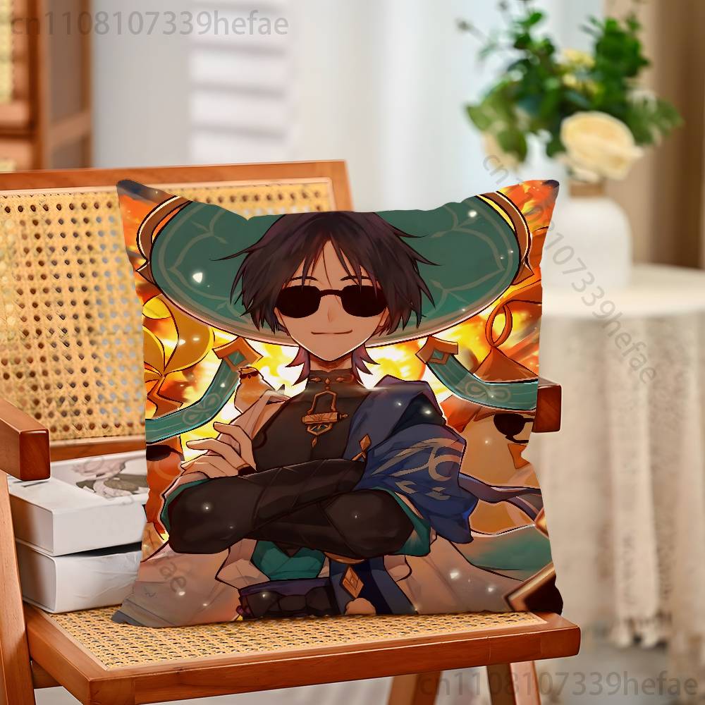 genshin impact wanderer chibi Throw Pillow Case For Decoration 30cm 50cm 55cm Square Home Pillowcase Case