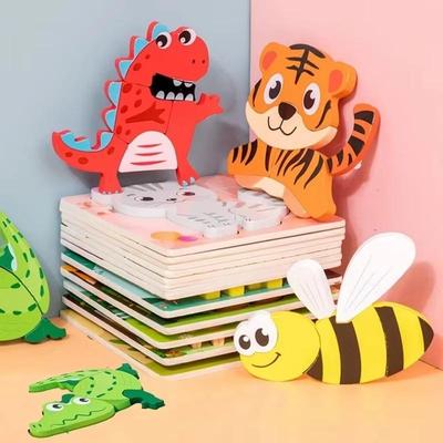Puzzle 3D en bois Animaux de dessin animé éducatifs pour enfants Apprentissage précoce Jeu de puzzle d'intelligence Jouets Tangram Pour enfants Cadeau