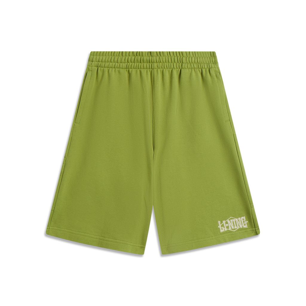 Li Ning Lifestyle Series Sport Minimalist Solid Color Letter Elastic Casual Shorts Men Shorts Grasshopper-Green AKSV283-3