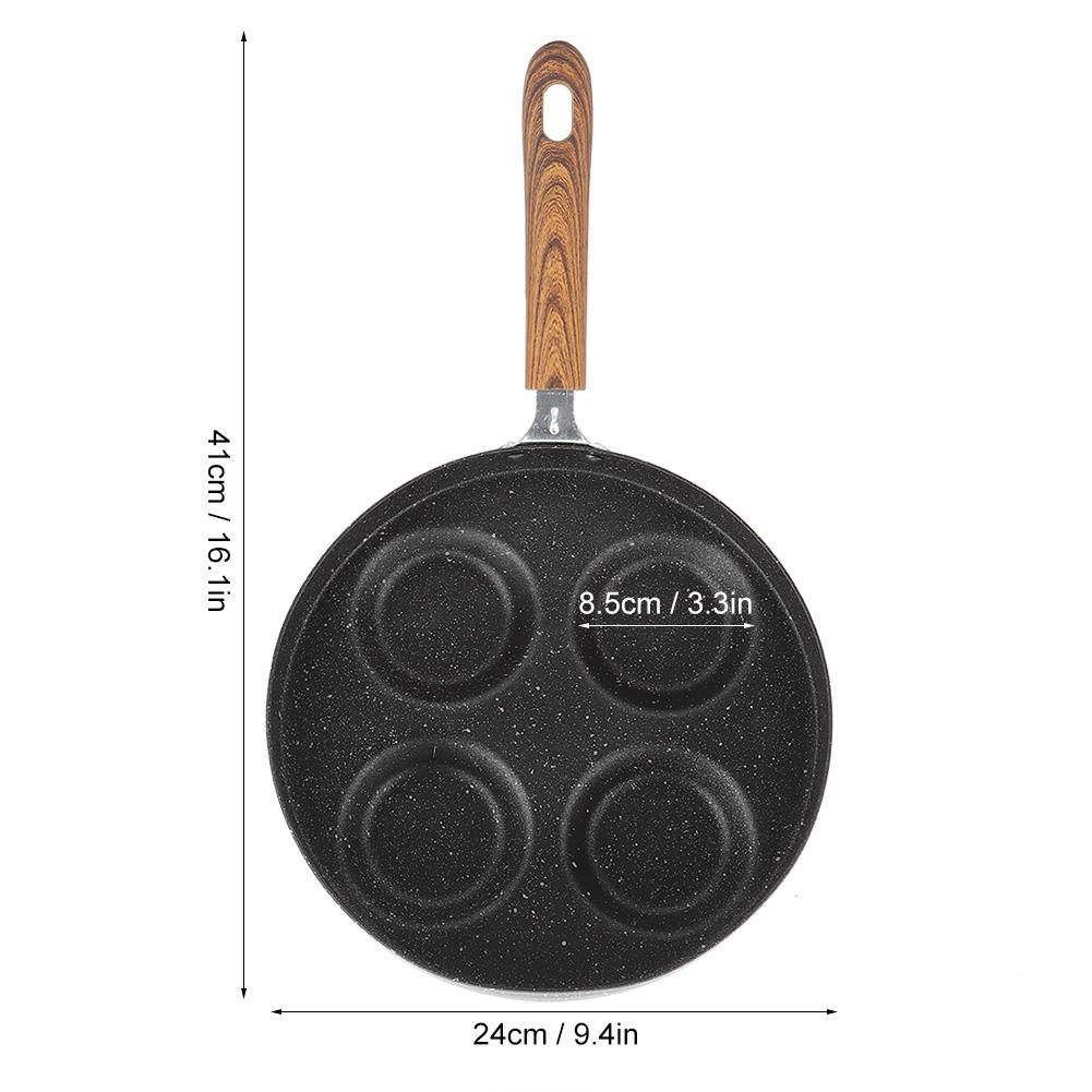 Four Hole Frying Pot Non Stick Cooking Pan Breakfast Maker with Wood Handle Kitchen Utensils