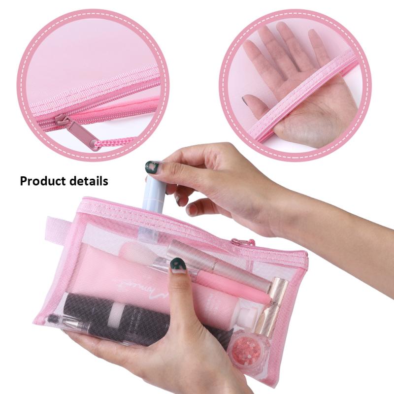 10pcs Transparent Mesh Cosmetics Makeup Bag Multifunctional Zipper File Bag Organizer (5 Colors