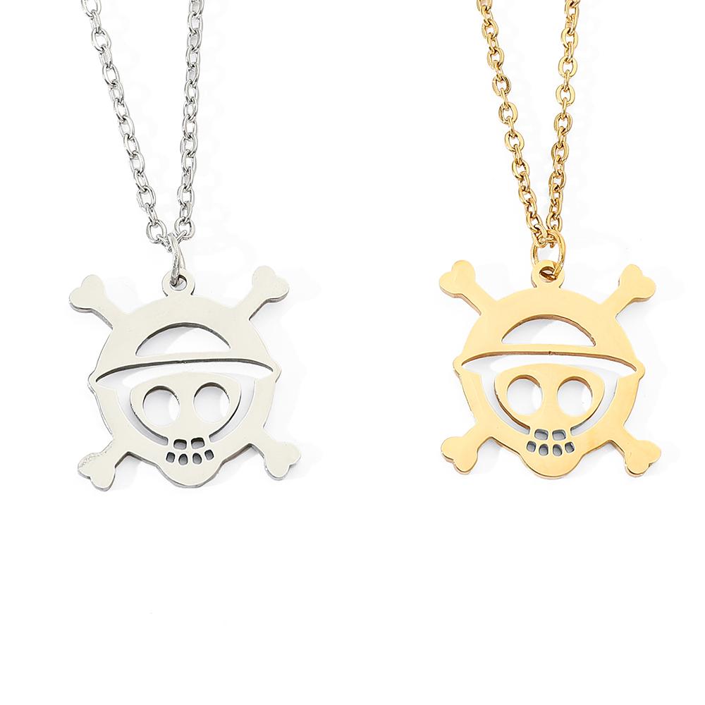 Anime Skeleton Face Stainless Steel Necklace Men's Fashion Choker Goth Jewelry Gift Cartoon One Piece