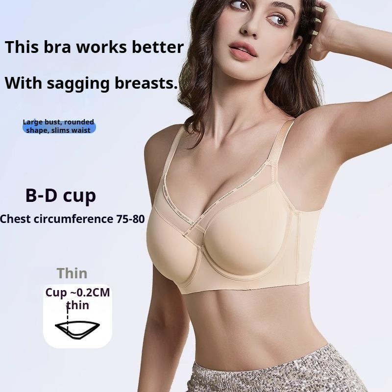 Women Seamless Liquid‑Feel Bra, Summer Thin Full‑Cup Shaping Bra, Minimizer for Large Bust, Push‑Up & Side‑Fat Collection Adjustment Bra