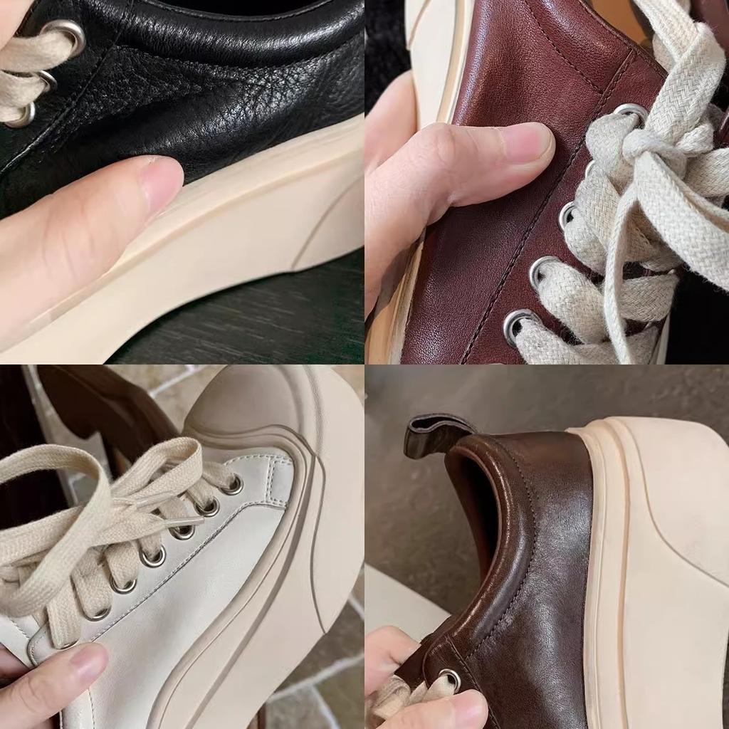 Verze z hovězí kůže~ Hroznová matka má stejnou pravou kůži, všestrannou kulatou špičku, zvýšenou silnou podrážku, staré špinavé boty, dámské ležérní sportovní boty