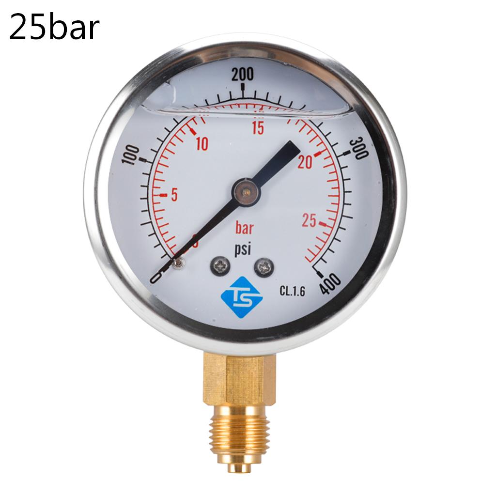 16 Styles Dual Scale Liquid Filled Pressure Gauge with Brass Internals 1/4" BSPT Bottom Mount Pressure Gauge Durable