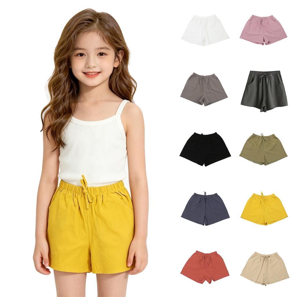 Kids Summer Drawstring Waist Shorts Elastic Waistband Casual Loose Fit Solid Color Lightweight Shorts for Boys and Girls