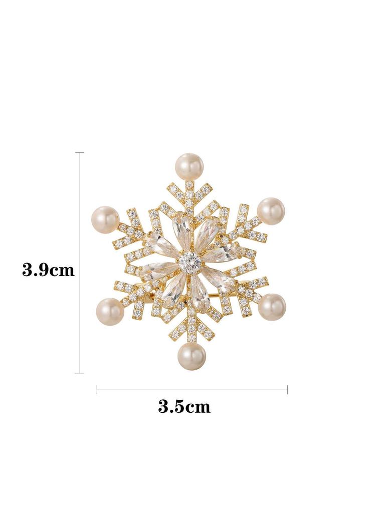 Snowflake & Butterfly Zircon Brooch with Freshwater Pearl for Women's Korean Style Suit Coat