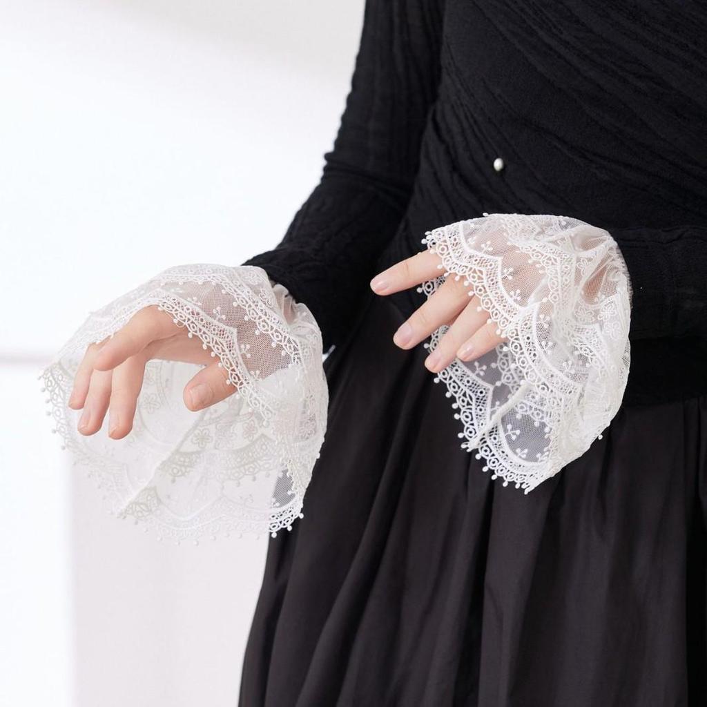Lace Mesh Embroidered Double-Layer Sleeves with Cuffs 