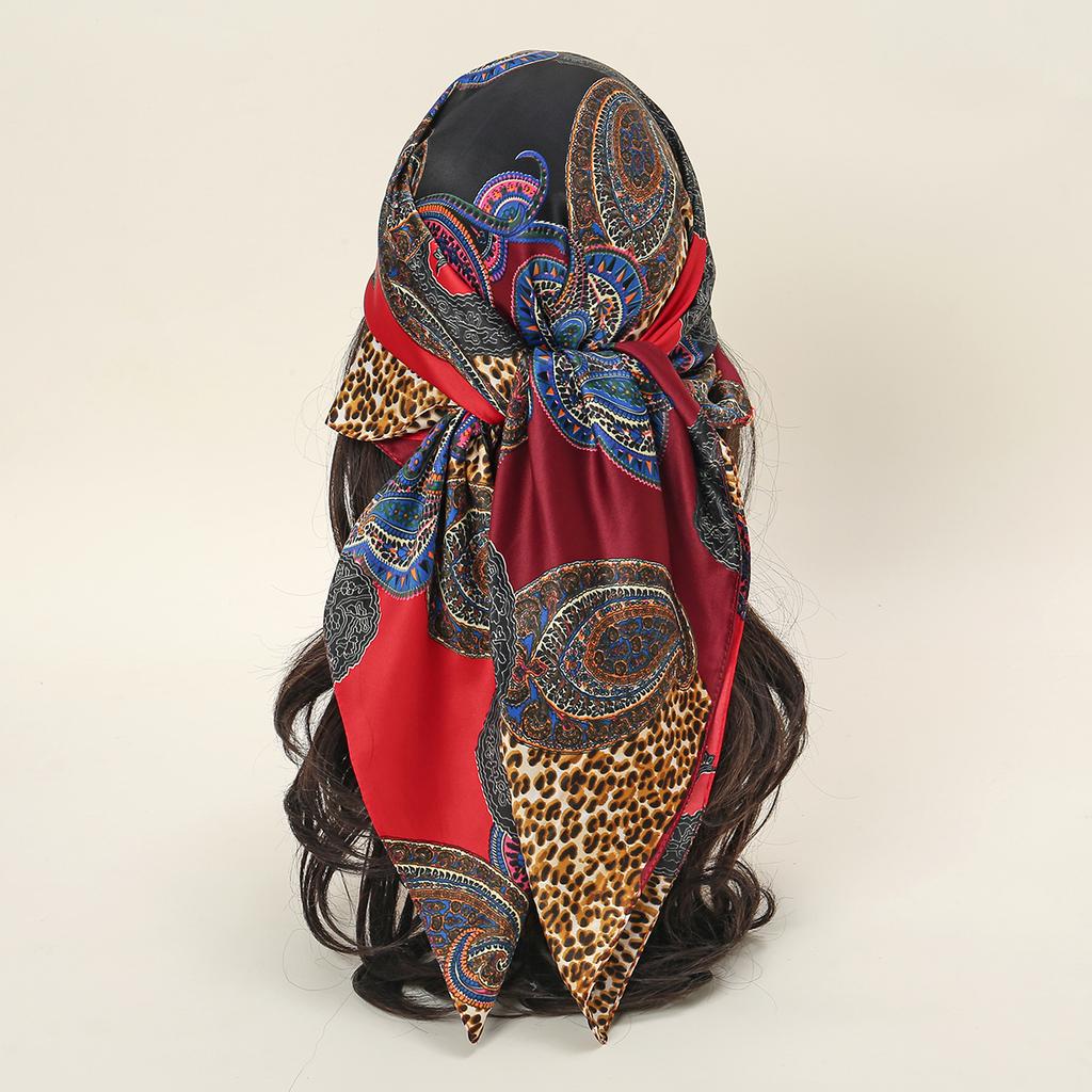 Design Paisley Print Satin Square Scarf Silk Headband Woman Muslim Hijabs Lady Fashion Hair Wraps Islimic Turban Bandana 85*85cm