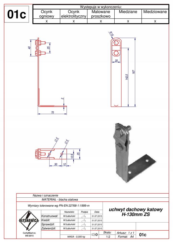 Uchwyt dachowy kątowy odgromowy h -130mm. zs