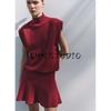 Simple Graceful Stand Collar Short Sleeve Tops 3519003 Plain Stitch A- Line Hem Mini Skirt 3519004