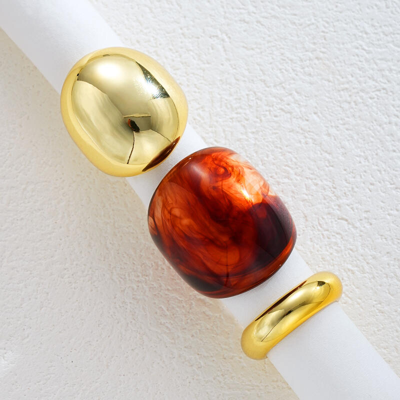 3pcs Geometric Wide Face Resin Opening Rings for Women Men Smooth Round Chunky Metal Joint Rings Set Banquet Jewelry Accessories