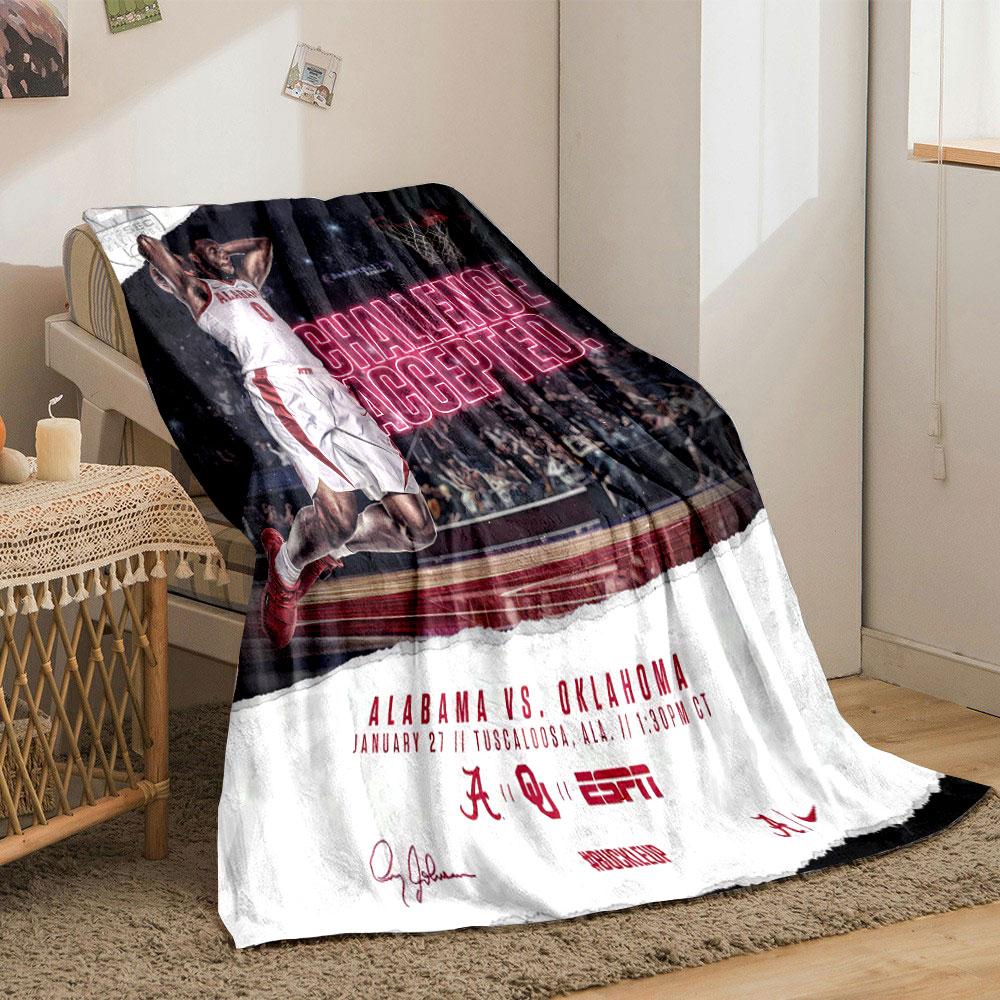 Classic Alabama Basketball Challenge Game Red Fleece Blanket, Foldable Soft Blanket for Easy Storage, Lightweight Throw for Couch and Travel