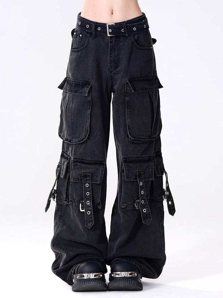 Herren Modische Locker Geschnittene Gerade Bein Jeans mit Mehrere Taschen Design