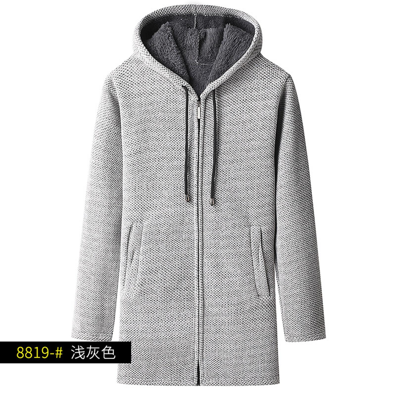 

Новый тип мужского свитера средней длины с капюшоном, тренч большого размера, модная повседневная вязаная куртка на молнии M