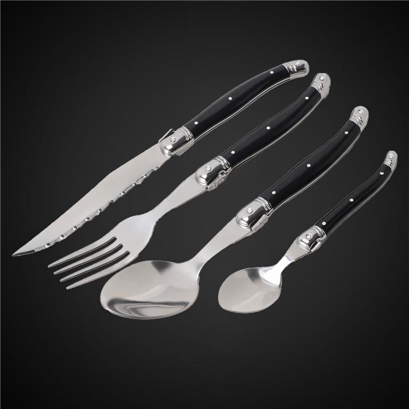 ABS Plastic Handle Stainless Steel Cutlery Sets Spoons Knives Forks and Teaspoon Western Restaurant Tableware Table Full Service