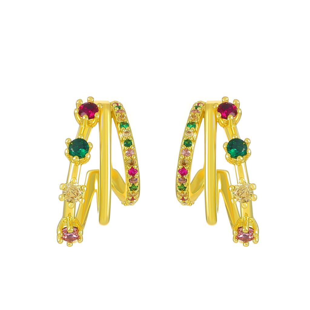 Niche Design Sense Three-claw Diamond Stud Earrings Female Simple Temperament Hollow C-shaped Earrings