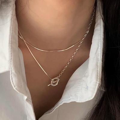 Korean Style S925 Sterling Silver Double Layer Snake Bone Chain Necklace for Women - Niche, High-End, Versatile Sweater Accessory