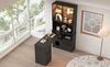Corner desk with shelf and LED display cabinet 120×80×180 cm - desk with cable grommet, 3 drawers, 2 doors, open compartments