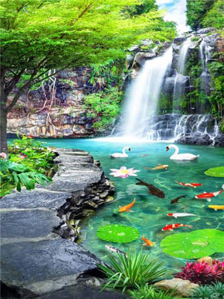 Square/round Diamond Painting Mosaic Waterfall Scenery Home Decor Diamond Embroidery Natural Mountain Landscape Picture