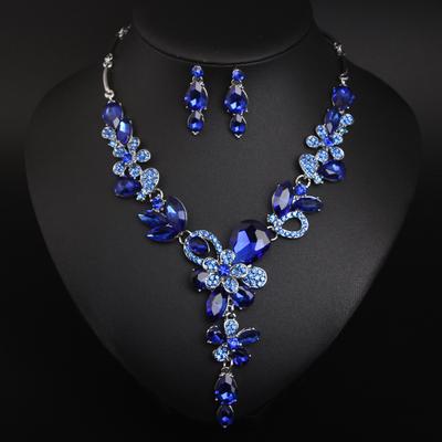 Conjunto de Collar y Pendientes de Flor de Cristal Europeos y Americanos 2026, Piedras Preciosas Brillantes, Accesorios de Moda para Banquetes para Mujer