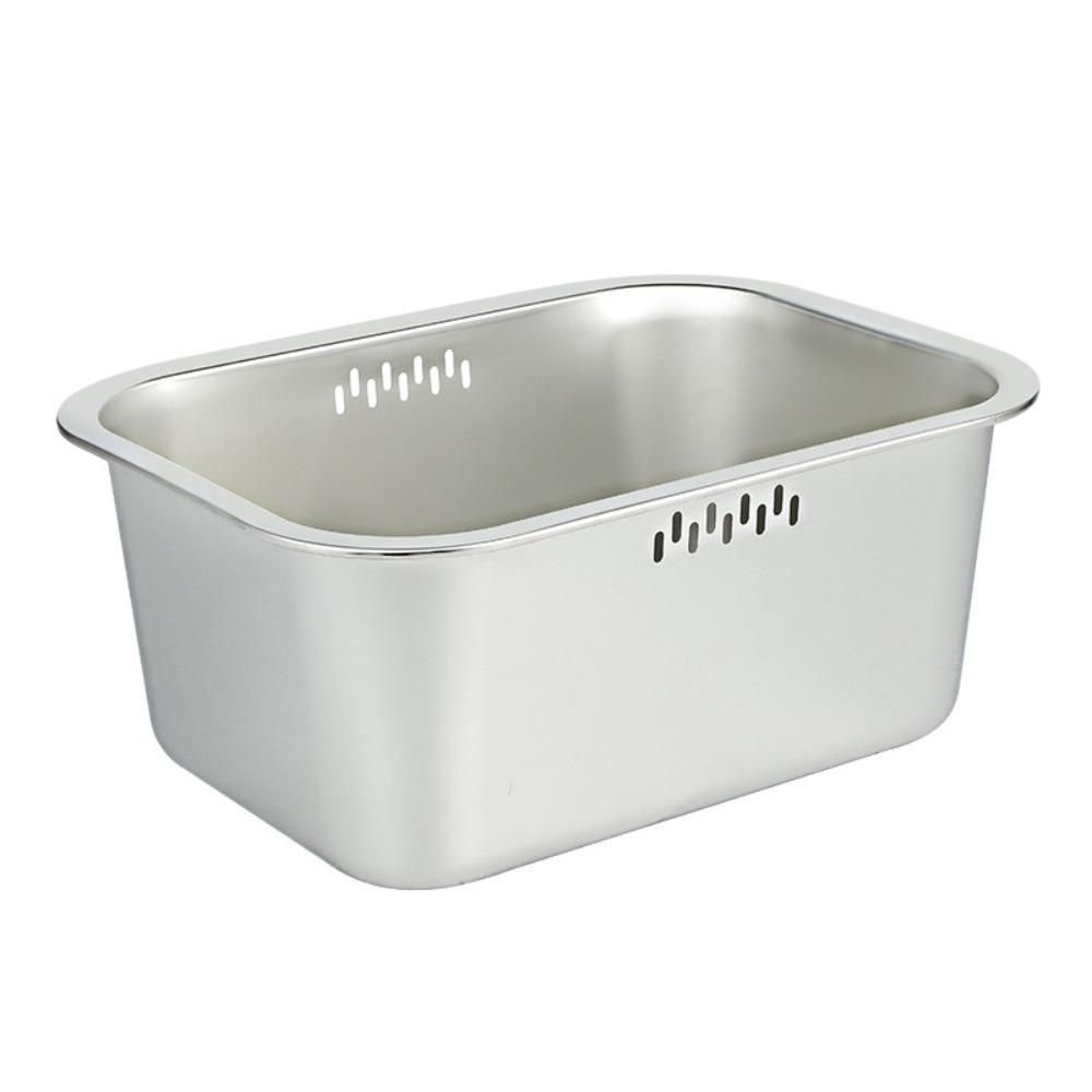 

Квадратный таз из нержавеющей стали, портативный, углубленный, утолщенный, с отверстиями, предназначенный для бытового мытья риса и овощей