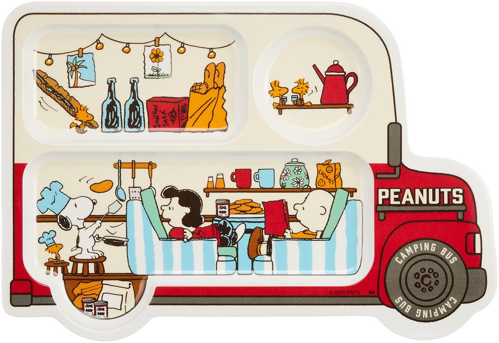 Onishi Ken Seihan PEANUTS Melamine Series Camping Bus Gift Cooking X 9 X Set, Red, 34.9 23.7cm (PE-2821)