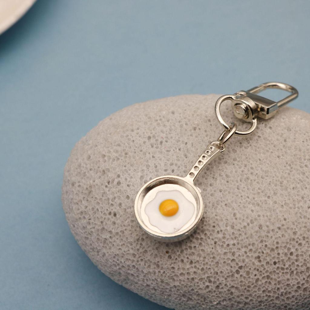 Frying Pan Earphone Case with Egg Pendant Keychain and Student Bag Tag