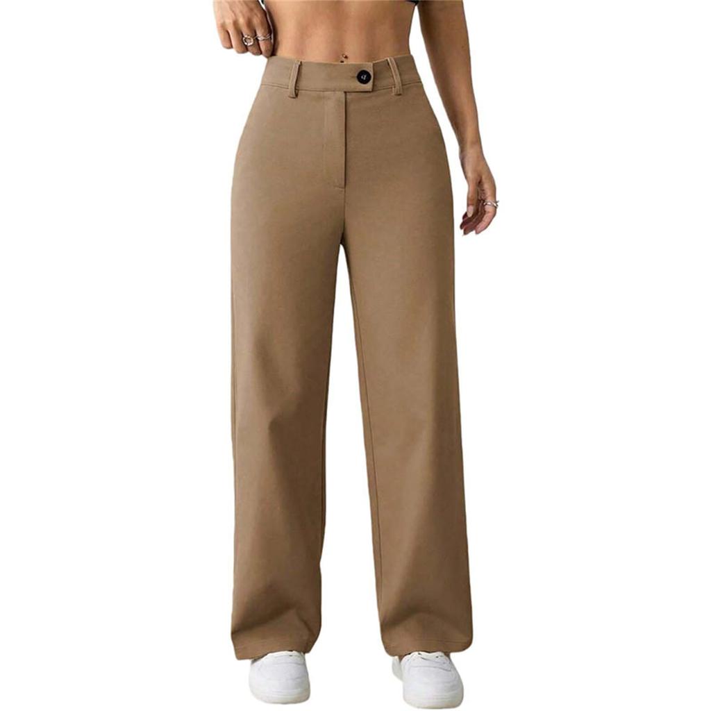 Women's High Waist Straight Leg Pants, Comfortable Casual Trousers for Everyday Wear