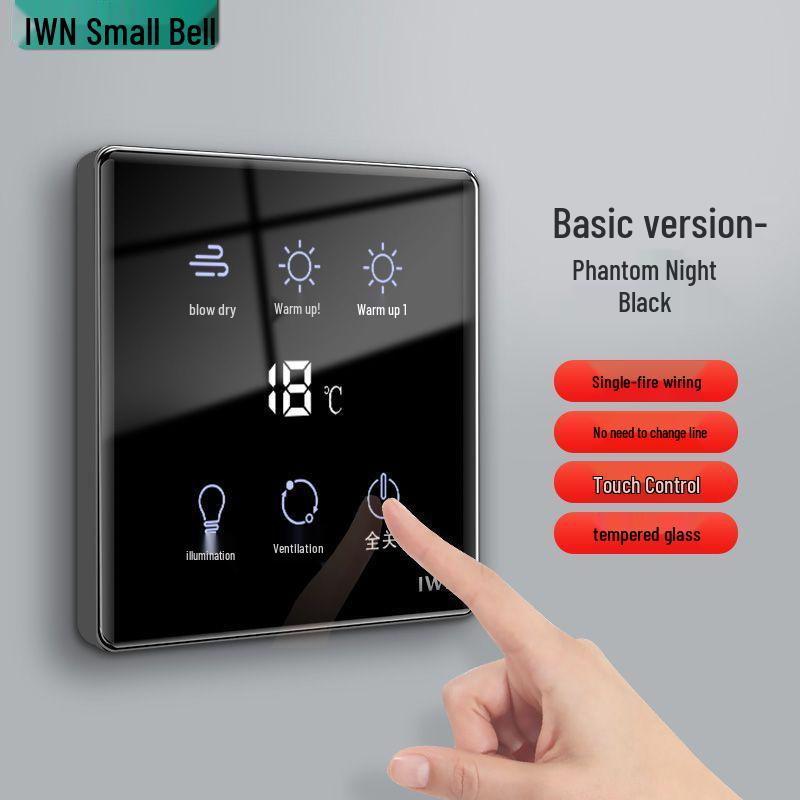 Smart Touch-Screen Bathroom Heater Switch, Flush-Mounted, Wireless Mijia App Compatible