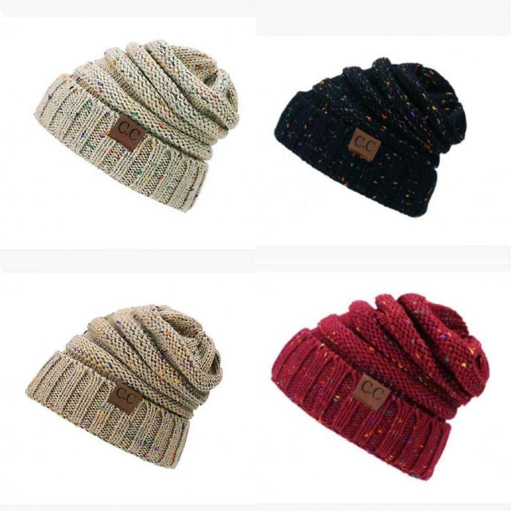 New Adult Autumn Winter Patchwork Mixed Color Knit Hat With Flip Mouth Yarn Knit Cap Reverse Mouth
