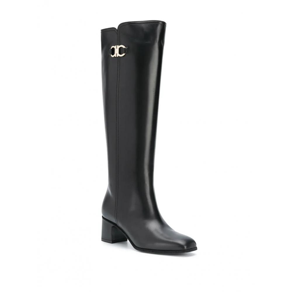 Salvatore Ferragamo Ferragamo Gancini Knee High Boots Black