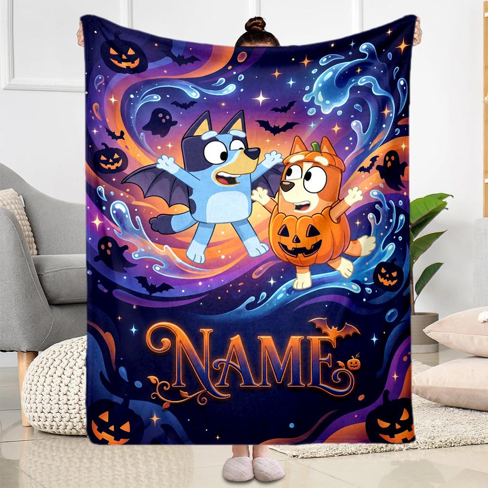 Halloween Night Adventure Personalized Name Blanket Lightweight Personalized Blanket Comfortable Throw For Sofa Bed Bedding Living Room All-Season Use